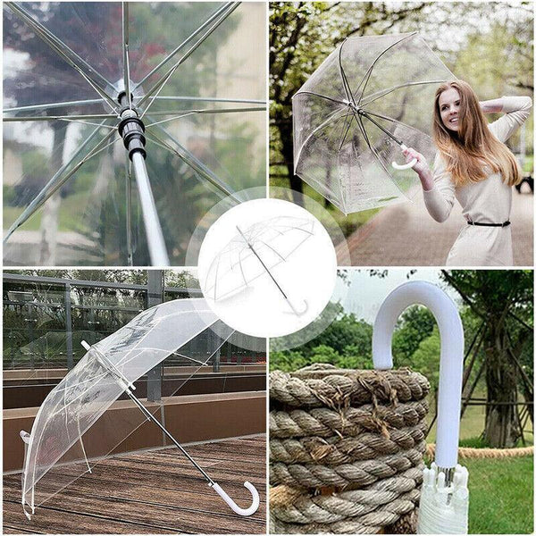 Clear Transparent Umbrella Long Handle Auto Open Pvc Rain Parasol 71Cm Umbrellas