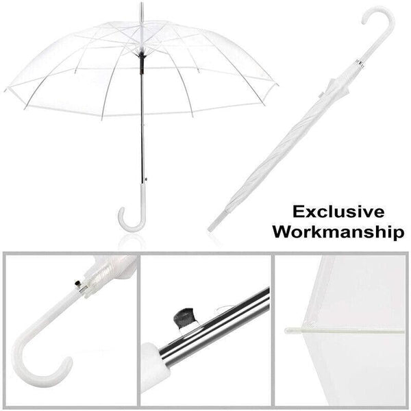 Clear Transparent Umbrella Long Handle Auto Open Pvc Rain Parasol 71Cm Umbrellas