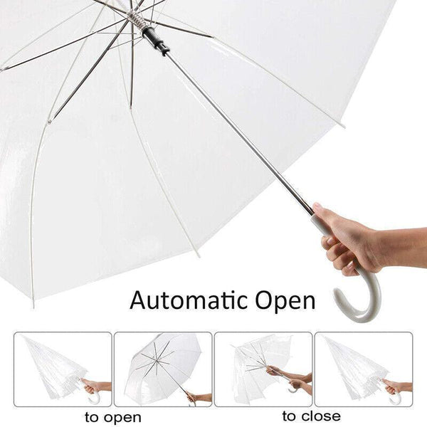 Clear Transparent Umbrella Long Handle Auto Open Pvc Rain Parasol 71Cm Umbrellas