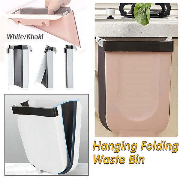 9L Hanging Bin Wall Mounted Folding Waste Kitchen Dining Cabinet Trash Can Khaki Rubbish Bins
