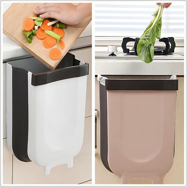 9L Hanging Bin Wall Mounted Folding Waste Kitchen Dining Cabinet Trash Can Khaki Rubbish Bins
