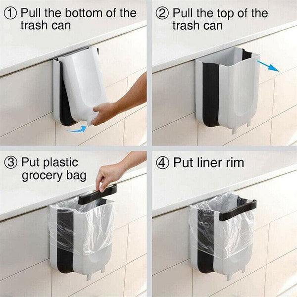 9L Hanging Bin Wall Mounted Folding Waste Kitchen Dining Cabinet Trash Can Khaki Rubbish Bins