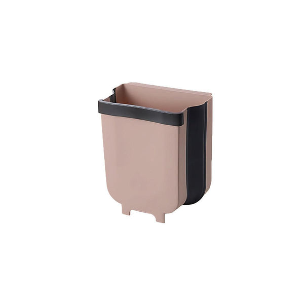 9L Hanging Bin Wall Mounted Folding Waste Kitchen Dining Cabinet Trash Can Khaki Rubbish Bins