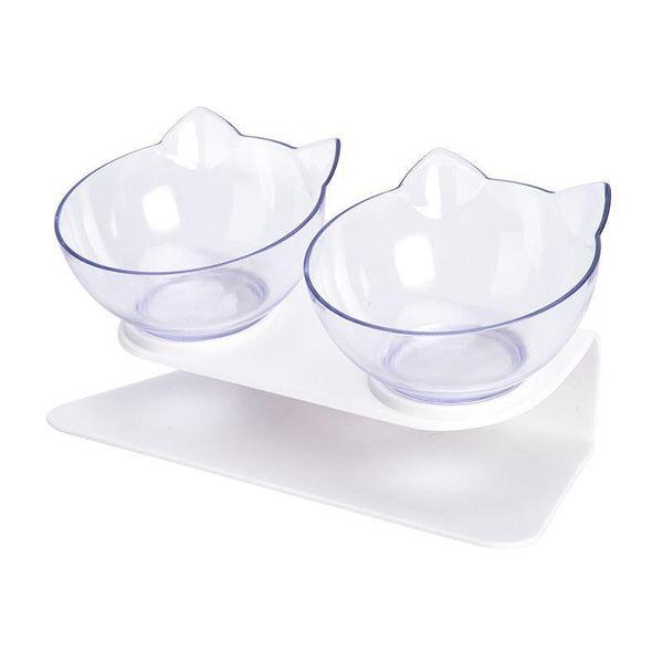 Double Cat Dog Bowl Elevated Pet Feeder Stand Raised Food Water Feeding Dish Transparency+Transparency Dishes Feeders & Fountains
