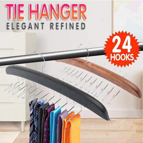Tie Belt Scarf 24 Hooks Hanger Rack Clip Organiser Holder Storage Wood Black Closet Organisers