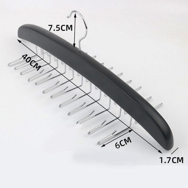 Tie Belt Scarf 24 Hooks Hanger Rack Clip Organiser Holder Storage Wood Black Closet Organisers
