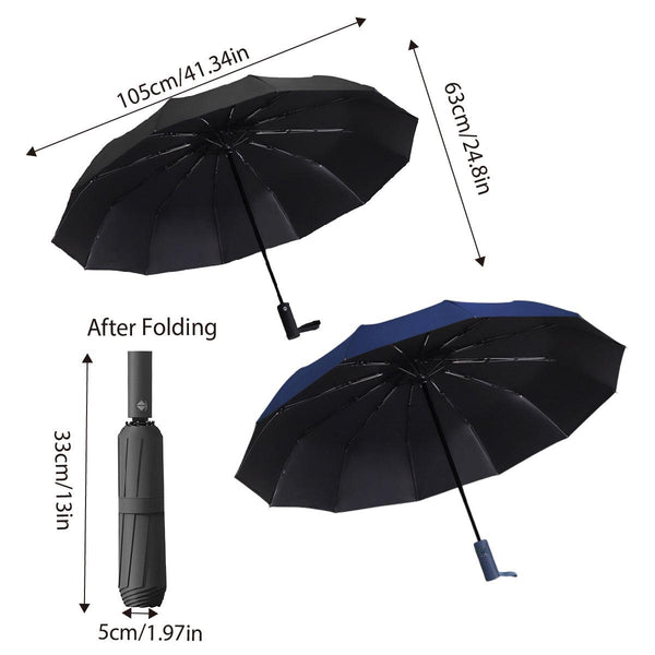 Automatic Folding Umbrella 12 Rib Large Windproof Sunshade For Men And Women Black Umbrellas