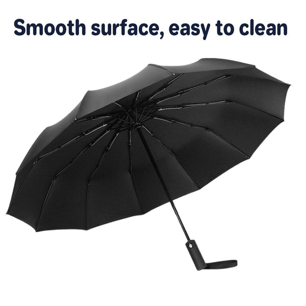 Automatic Folding Umbrella 12 Rib Large Windproof Sunshade For Men And Women Black Umbrellas