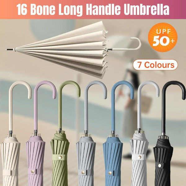 Large 16 Bone Automatic Umbrella Unisex Long Handle Dual Use Rain Sun Green Umbrellas