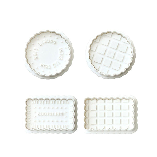 4Pcs Plaid Cookie Stamp Set Waffle Biscuit Cutter Press Home Baking Tool Kit Cookie Cutters