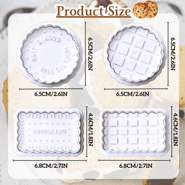 4Pcs Plaid Cookie Stamp Set Waffle Biscuit Cutter Press Home Baking Tool Kit Cookie Cutters