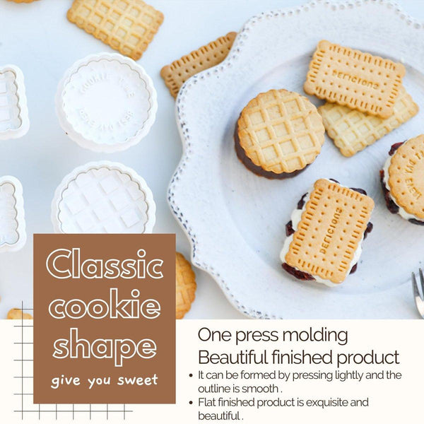 4Pcs Plaid Cookie Stamp Set Waffle Biscuit Cutter Press Home Baking Tool Kit Cookie Cutters