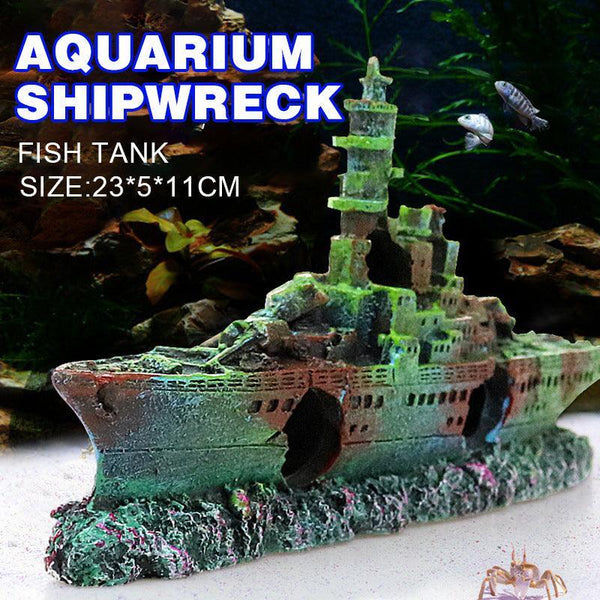 Aquarium Shipwreck Fish Tank Resin Sunken Fishing Hiding Pot Decor Aquariums