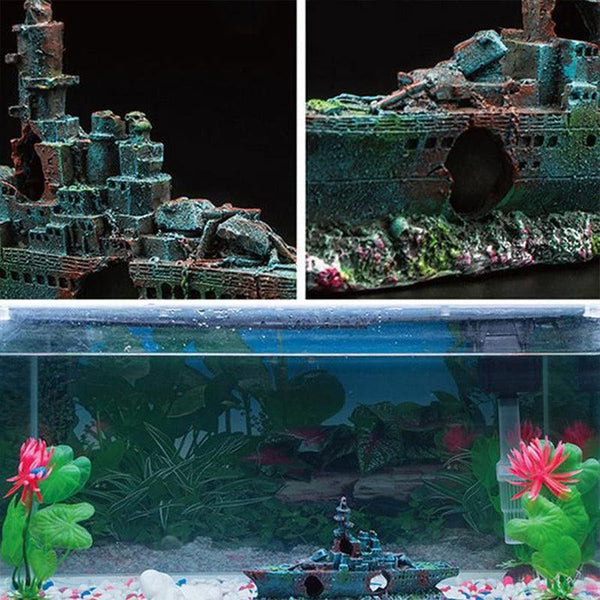 Aquarium Shipwreck Fish Tank Resin Sunken Fishing Hiding Pot Decor Aquariums