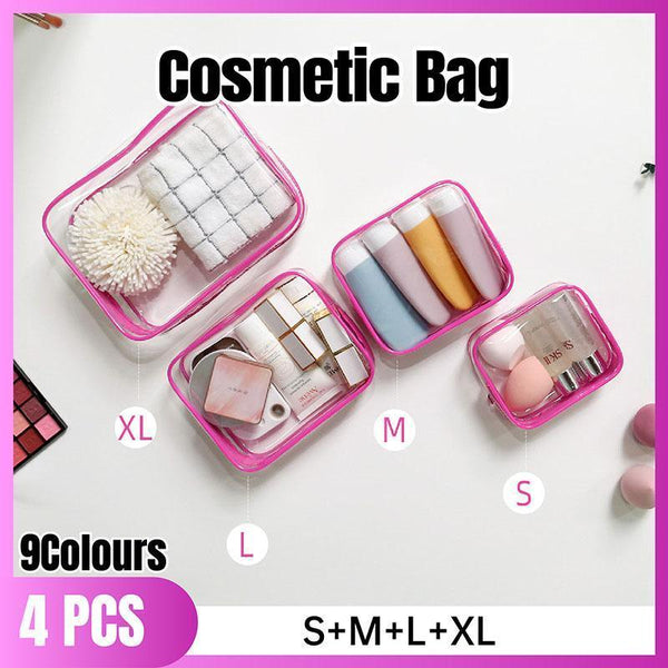 4Pcs Durable Pvc Cosmetic Bags Easy To Clean Multiple Sizes Makeup Bags & Cases