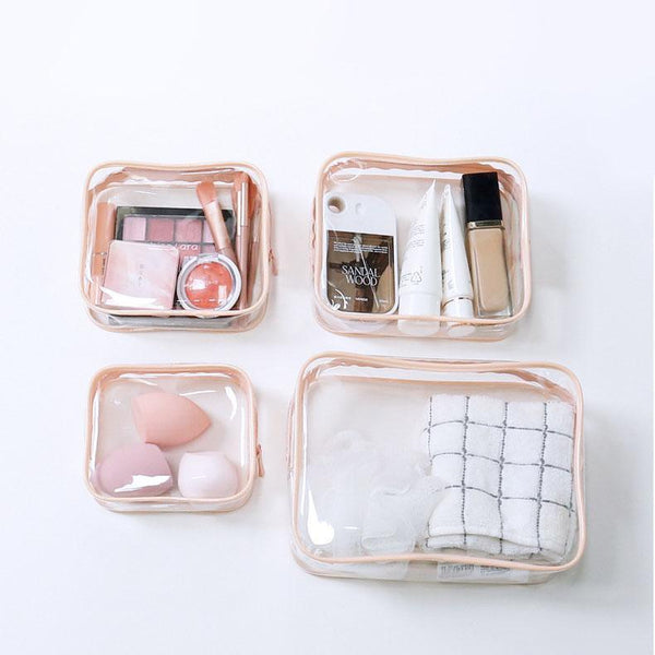 4Pcs Durable Pvc Cosmetic Bags Easy To Clean Multiple Sizes Makeup Bags & Cases