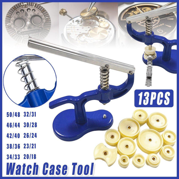 Watch Case Press 12 Dies Back Cover Closer Watchmaker Repair Tool Kit Set Boxes & Cases