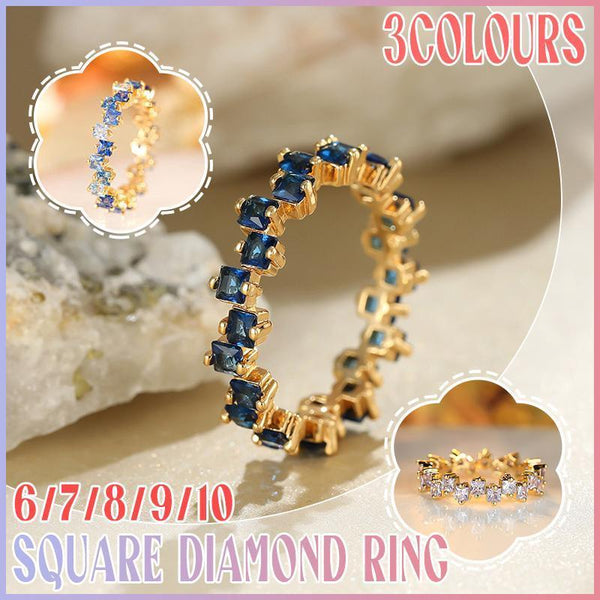 Square Design 1.2Ct Simulated Diamond Women Engagement Ring Rose Gold Plated Water Blue Size 6 Rings