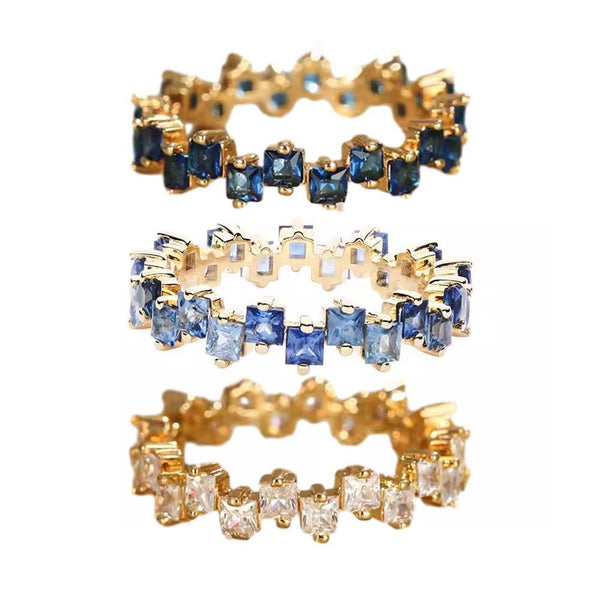 Square Design 1.2Ct Simulated Diamond Women Engagement Ring Rose Gold Plated Water Blue Size 6 Rings