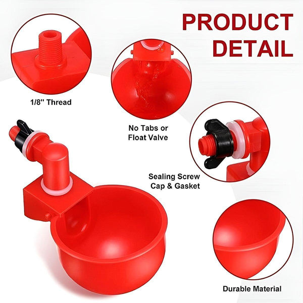 6X Automatic Chicken Water Cup Waterer Poultry Drinking Bowl Feeder Drinker Tool Small Animal Supplies