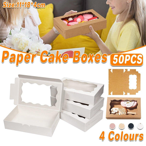 50Pcs Rectangular Kraft Paper Window Box Gift Packaging Boxes Party Favors Khaki Gift Boxes