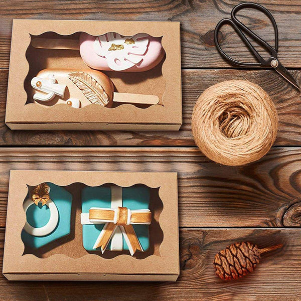 50Pcs Rectangular Kraft Paper Window Box Gift Packaging Boxes Party Favors Khaki Gift Boxes