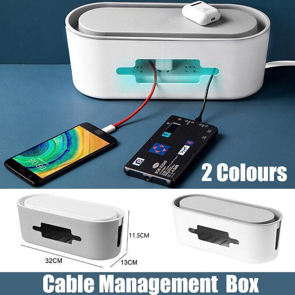 Cable Power Management Storage Box Socket Wire Tidy Organiser Hide Case Grey Storage Boxes