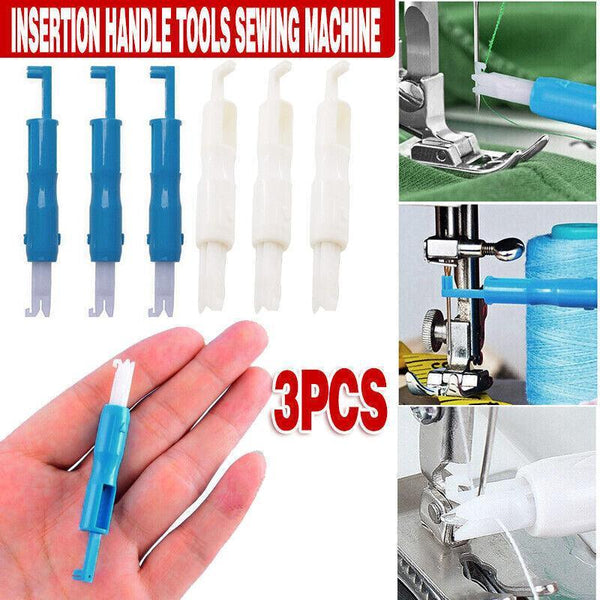3X Automatic Needle Threader Insertion Handle Tools Sewing Machine White Hand Sewing Needles