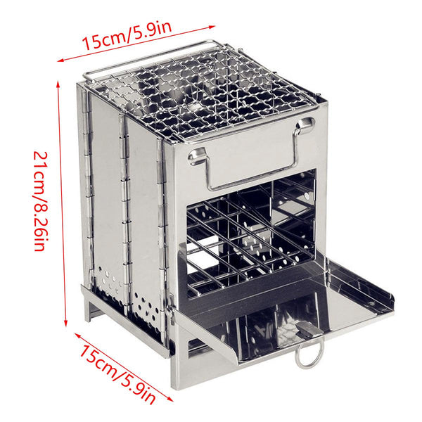 Square Wood Stove Mini Folding Grill Outdoor Camping Portable Bbq Cooking Rack Camping Stoves