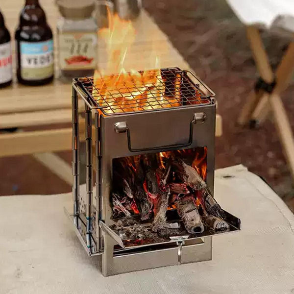 Square Wood Stove Mini Folding Grill Outdoor Camping Portable Bbq Cooking Rack Camping Stoves