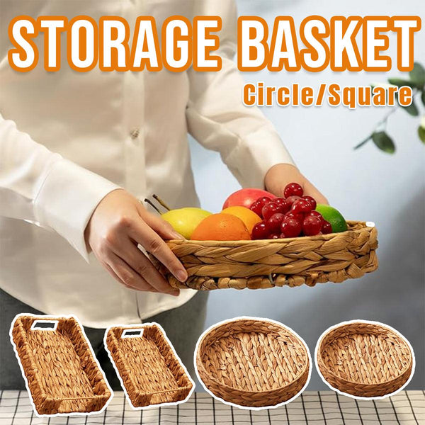 2Pcs Rattan Fruit Tray Decorative Storage Multipurpose Shelving Organizer Circle Trays