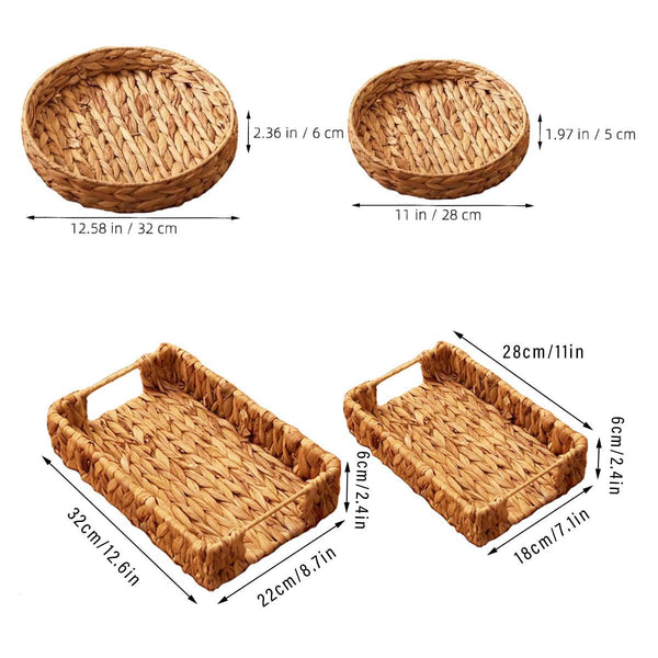 2Pcs Rattan Fruit Tray Decorative Storage Multipurpose Shelving Organizer Circle Trays