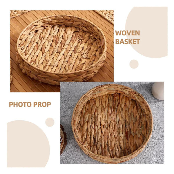 2Pcs Rattan Fruit Tray Decorative Storage Multipurpose Shelving Organizer Circle Trays