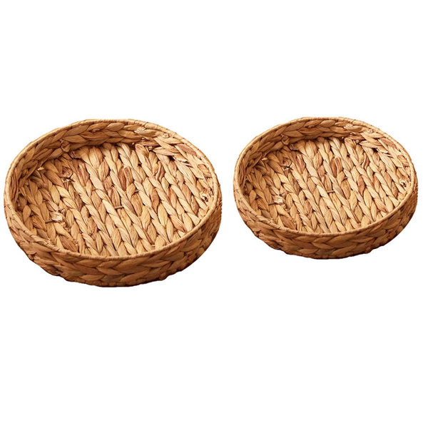 2Pcs Rattan Fruit Tray Decorative Storage Multipurpose Shelving Organizer Circle Trays
