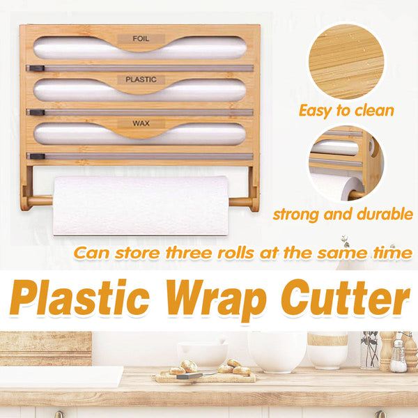 Wall Mounted Plastic Wrap Cutter Bamboo Multi Cell Kitchen Storage Box Organiser Other Kitchen Storage