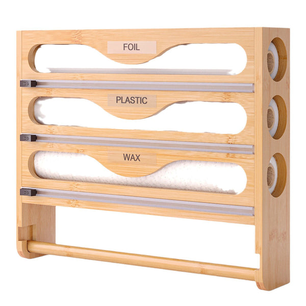 Wall Mounted Plastic Wrap Cutter Bamboo Multi Cell Kitchen Storage Box Organiser Other Kitchen Storage