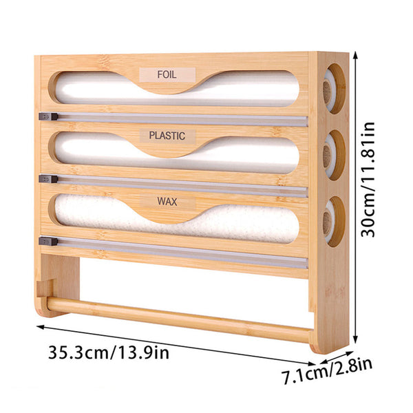 Wall Mounted Plastic Wrap Cutter Bamboo Multi Cell Kitchen Storage Box Organiser Other Kitchen Storage