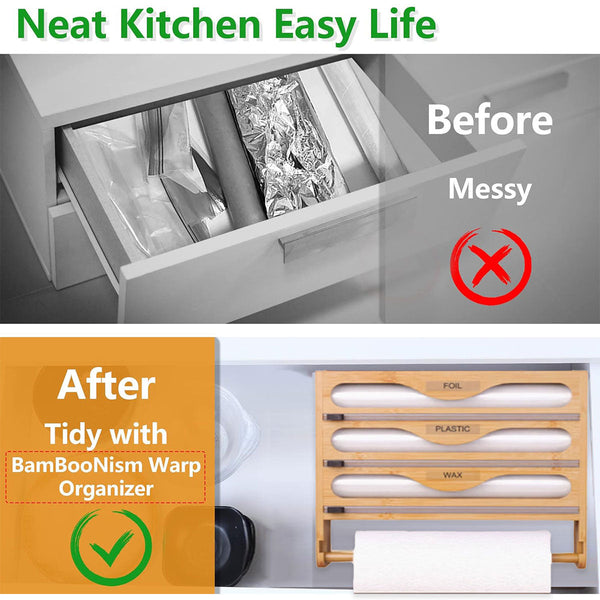 Wall Mounted Plastic Wrap Cutter Bamboo Multi Cell Kitchen Storage Box Organiser Other Kitchen Storage