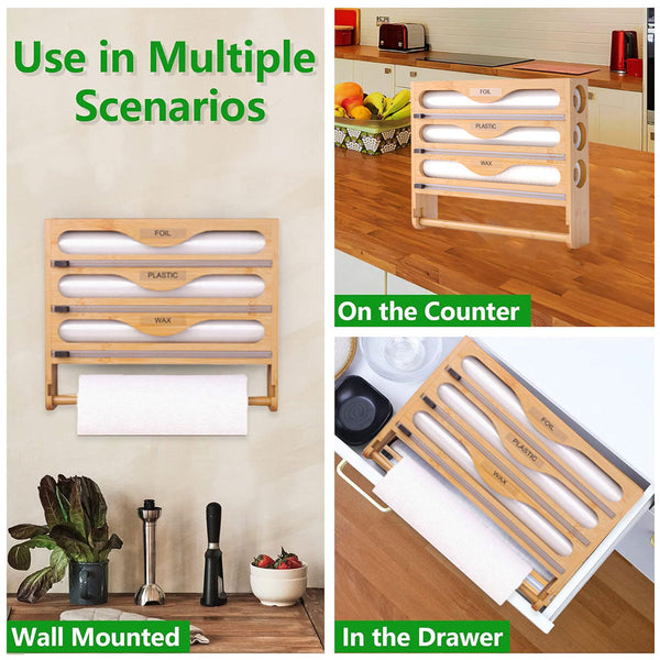 Wall Mounted Plastic Wrap Cutter Bamboo Multi Cell Kitchen Storage Box Organiser Other Kitchen Storage