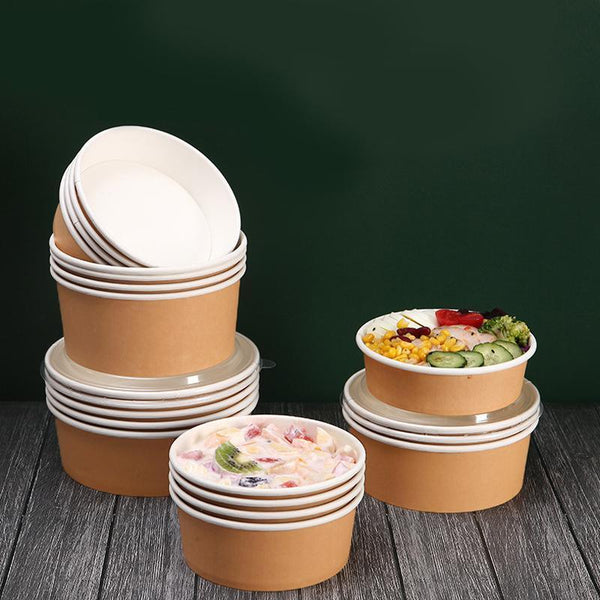 Take Away Kraft Paper Salad Bowl Food Grade Takeout Tableware With Lid 1500Ml Food Storage Containers
