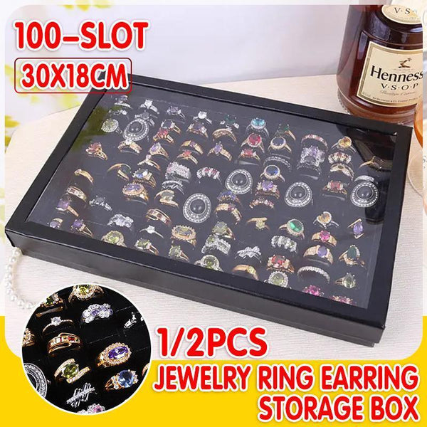 100 Slot Jewelry Ring Earring Storage Box Display Organizer Case Tray Holder 1Pc Jewellery Boxes