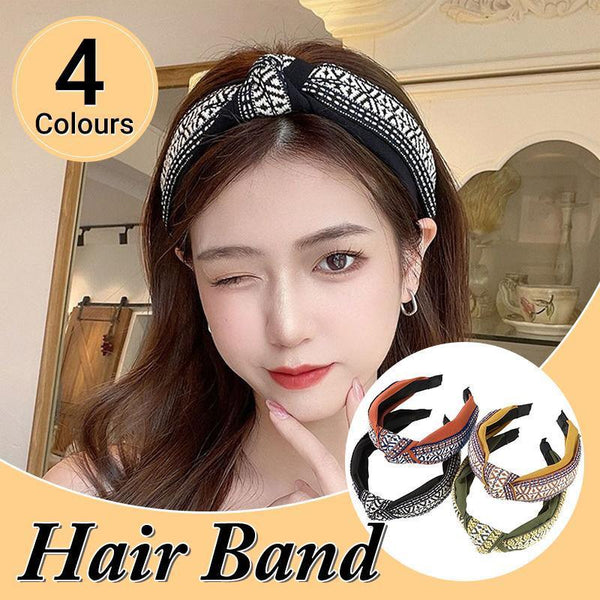 Womens Retro Boho Embroidery Cotton Wide Hair Headband Wra Headbands