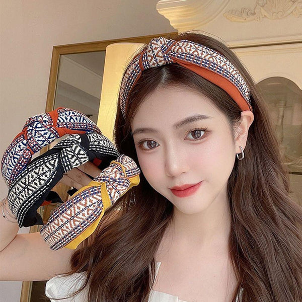 Womens Retro Boho Embroidery Cotton Wide Hair Headband Wra Headbands