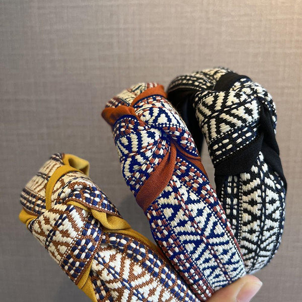 Womens Retro Boho Embroidery Cotton Wide Hair Headband Wra Headbands