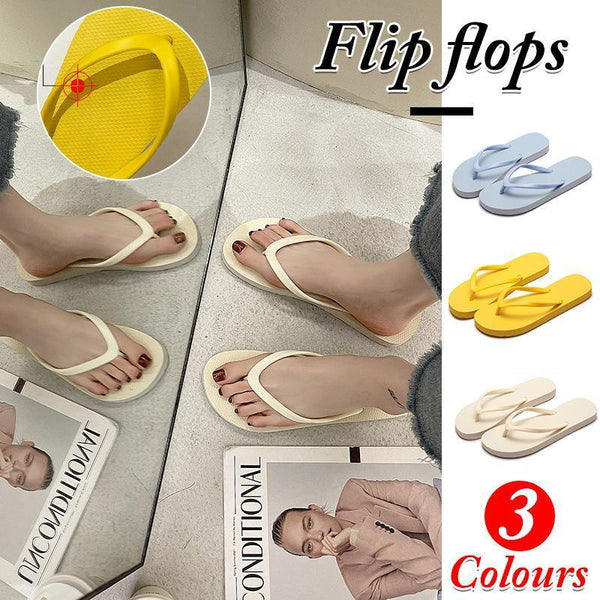 Slippers For Women Casual Fashion Bohemian Beach Shoes Flip Flops Flat Yellow Flats