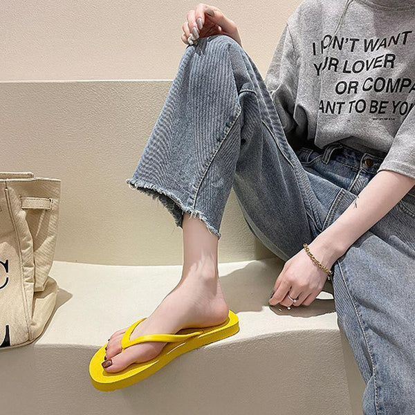 Slippers For Women Casual Fashion Bohemian Beach Shoes Flip Flops Flat Yellow Flats