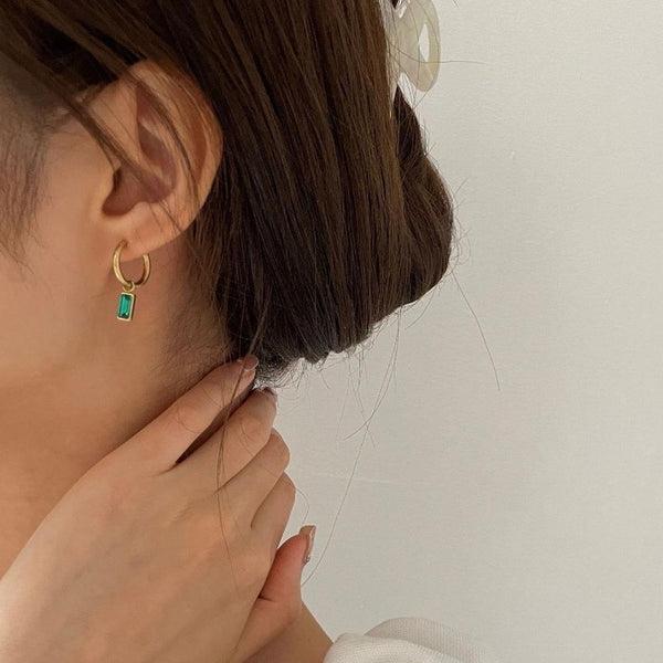 Fashion Gold Zircon Stud Drop Dangle Wedding Best Gift For Women Square Green Earrings