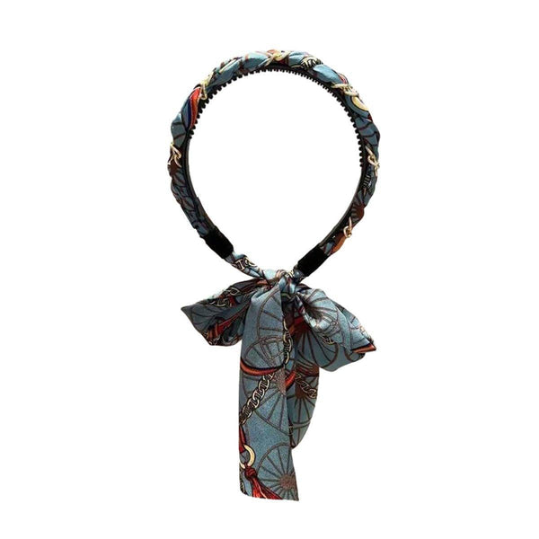 Chains Patterned Satin Headband With Long Scarf Orange Hair Accessories