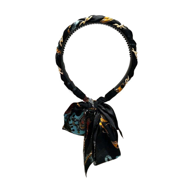Chains Patterned Satin Headband With Long Scarf Orange Hair Accessories