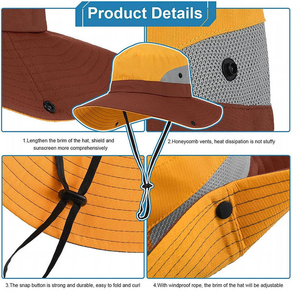 Women Wide Brim Ponytail Hat Sun Protect Visor Summer Beach Cap Anti Uv Floppy Yellow Hats